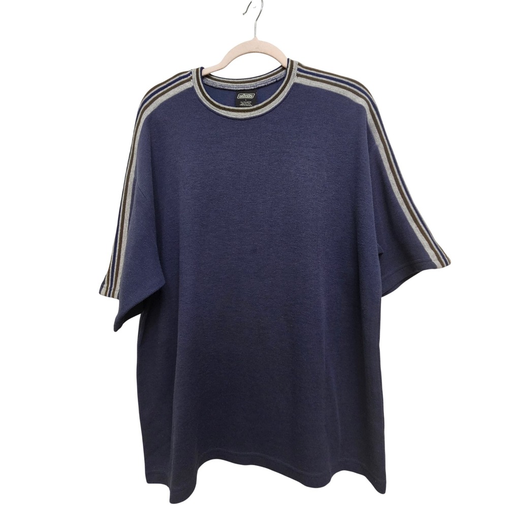 Left Coast Knit Shirt Mens Large Navy Blue Striped Trim Vintage 90s Skater Style